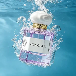 Purple Color Spraying Glass Bottle 50ml 100ml Perfume Bottle Hexagon Glass Bottle with Plastic Cap and Box