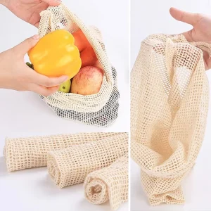 RDY Custom Biodegradable Eco Friendly Organic Cotton Mesh Bag Reusable Produce Pouch Fruit Vegetable Storage Fruit Bags