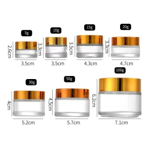 Ready Stock Cosmetic Glass Packaging 5g 10g 15g 20g 30g 50g 60g 100g Face Cream Clear Glass Jars with Gold Plastic Lid