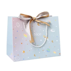 Ready Stock Luxury Handmade Cartoon Birthday Gift Tote Bags Custom Logo Kraft Paper Favor Bags Ribbon for Wedding Promotion