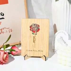 Rectangle Bamboo Wood Craft Engraved Wooden Box Eco-friendly Greeting Card for Mother’s Day Father’s Day Valentine’s Day Thank