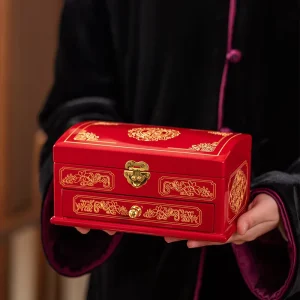 Rectangle Portable Solid Color Wedding Ring Box Handcrafted Wood Bamboo Material Elegant Painted Design Gift Box