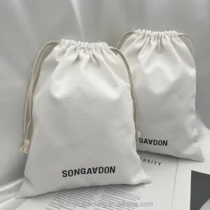 Recyclable 12oz Cream Cotton Canvas Drawstring Gift Dust Bags Thick Cotton Fabric Storage Bag Cotton Pouch Packing