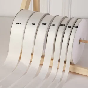 Recyclable 38mm Single Double Faced Satin Ribbon Gift Printed Ribbon Roll 100% Polyester Custom White Ribbon With Logo