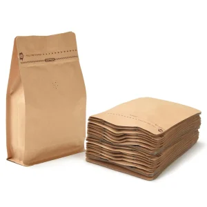 Recyclable Aluminum Foil 8 Side Seal Flat Bottom Kraft Coffee Paper Bag With Valve for Tea Packaging