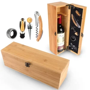 Recyclable Bamboo Wooden Customizable Logo Bamboo Wine Case with Tools Set Wine Storage Box Gift for Wine Lover