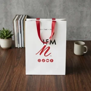 Recyclable Biodegradable Kraft Paperboard Custom Offset Printed Gift Bags with Hand Length Handle and Logo for Small Businesses