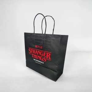 Recyclable Black Luxury Kraft Paper Shopping Gift Bags with Embossing and Custom Logo for Clothing