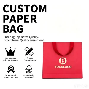 Recyclable Boutique Luxury Accept Customised Gift Carry Paper Bags for Shopping with Bow Tie Ribbon Handle