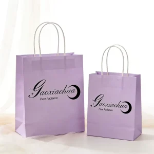 Recyclable Carry Boutique Clothing Shopping Eco Friendly Paper Bags Print Simple Design Purple Kraft Paper Promotional Bag