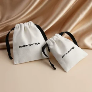 Recyclable Cotton Dust Cover Bags White Muslin Canvas Necklace Drawstring Jewelry Pouches 100pcs Custom Logo