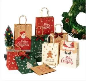 Recyclable Craft Christmas Gift Paper Bags Twisted Handles Xmas Kraft Goodie Bags Holiday Treat Bags Christmas Party Favor Bags