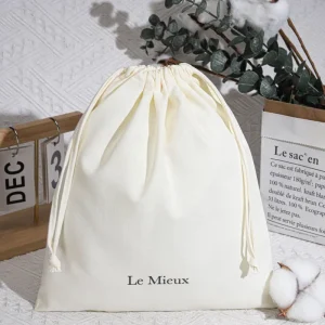 Recyclable Custom Logo Printed Large Cotton Linen Dust Bag for Packaging Handbag Organic Cotton Drawstring Dust Bag