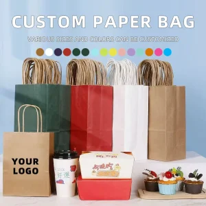 Recyclable Disposable Brown Kraft Flat Handle Food Grade Gas Station Convenience Beverage Takeout Coffee Paper Bags
