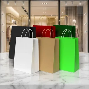 Recyclable Kraft Paper Bag Customized Printed With Twisted Handle Reusable Durable Paper Bag for Shopping Packaging