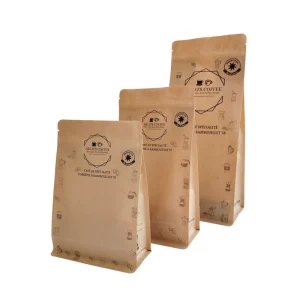 Recyclable Kraft Paper Flat Bottom Coffee Bean Packaging Bag Heat Seal Brown Lined Reusable Zipper Valve