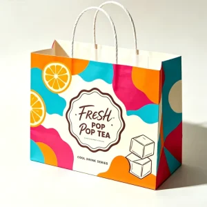 Recyclable Kraft Paper Shopping Bags Biodegradable Custom Artwork for Bubble Tea Cold Drink Store Disposable Takeaway Gift Bags