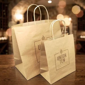 Recyclable Kraft Paper Tote Bags Wine Whiskey Beverage Shopping Takeaway & Food Packaging
