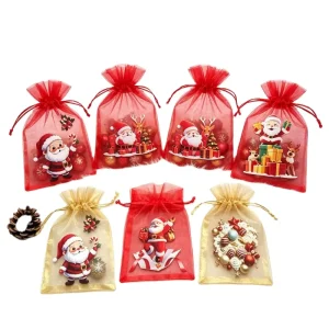 Recyclable Linen European Bag Rope and Organza Gift Bag Christmas Theme Can Be Customized for Christmas Decoration