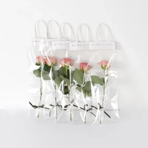 Recyclable PVC Clear Plastic Bag for Flowers Gift Waterproof Rose Flower Package Bag Clear Carry Bags with Handle