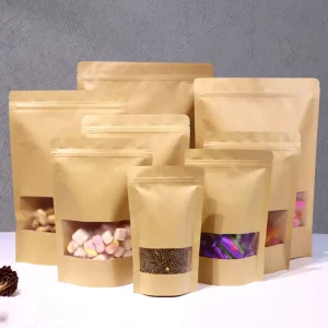 Recyclable Thickened BOPP Plastic Bags Gravure Printed Colorful Kraft Paper Window Stand up Zipper Top Food Grade