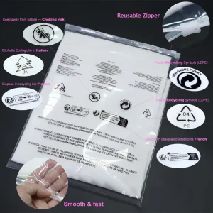 Recyclable Ziplock Plastic T Shirt Clothing Bags Custom Printed Frosted Black Bundles Packaging PE Material Model Socks Shoes
