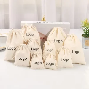 Recycle Organic Cotton Small Canvas Recyclable Custom Logo Drawstring Dust Bag Jewelry Packaging Shopping