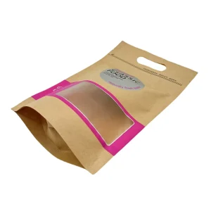 Recycled Biodegradable Stand up Kraft Paper Pouch Custom Brown Paper Bags With Window Dry Food Grain Packaging Pouches