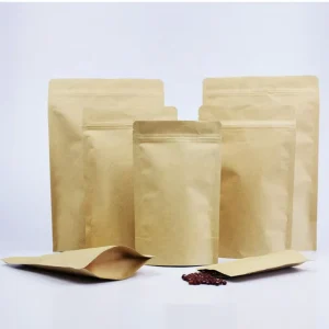 Recycled Brown Kraft Paper Stand up Pouches Moisture Proof Factory Supply Free Samples for Food Storage
