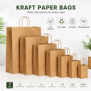 Recycled Custom Logo Printed Grocery Shopping Packaging Brown Kraft Paper Bag With Handles