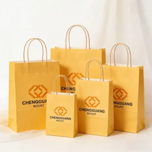 Recycled Eco friendly Tough Milk Tea Bread Packaging Take Away Kraft Paper Bag with Twist Handle Custom Shopping Kraft Paper Bag