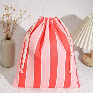 Recycled Striped Cotton Twill Drawstring Bag for Underwear Scarf Handbag Custom Size Cotton Dust Drawstring Pouch