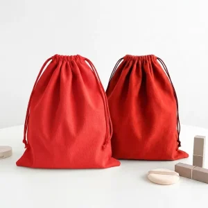Red Cotton Canvas Microfiber Suede Drawstring Pouch Dust Bag for Jewelry, Cosmetic, Gift Packaging, Makeup, Small Item Storage