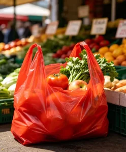 Red HDPE Disposable Customizable Pad Printed Supermarket Handheld Plastic Bag, Vest Handle
