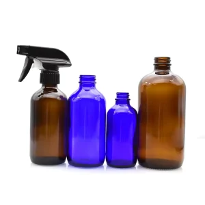 Refillable Empty Amber Boston Round Glass Bottle 240ml 480ml Boston Glass Spray Cosmetic Bottle With Trigger Spray Cap