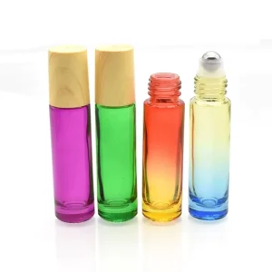 Refillable Frosted Glass Cosmetic Packaging Bottle 10ml Glass Roll on Massage Oil Bottles With Plastic Wooden Grain Cap
