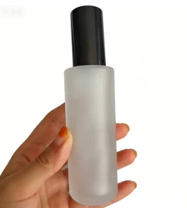 Refillable Glass Mist Bottle Wood Print Plastic Lid Empty Skincare Liquid Packaging