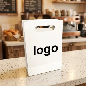 Reinforced Handle White Card Paper Bags Pack for Cake Snack Sturdy Custom Print Gift Bags for Jewelry Cosmetic Retail Store