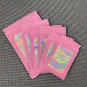Resealable Bolsa Plastico Packaging Clear Matte pink Flat Pouch Zipper Plastic Zip Lock Custom Printed Mylar Bags with Window
