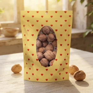 Resealable Ziplock Bags Stand up Pouch with Oval Clear Window Heart Pattern Nuts Dried Fruit Snack Packaging Bags
