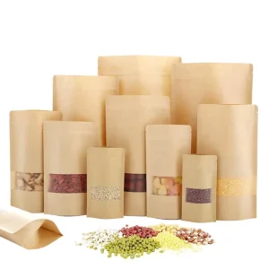 Resealable Zipper Kraft Paper Packaging Bags Clear Window Food Grade Recyclable Stand Milk Pet Food Sushi Jelly