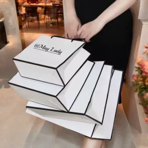Retail Shopping Bags Reusable White Cardboard Bolsas Boutique Black Ribbon Handle Gift Paper Bag Custom Printed Your Own Logo