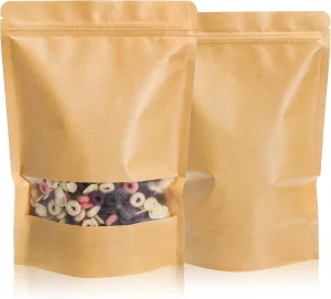 Retangular Packaging Printing Stand up Pouch Custom Zip Lock Kraft Paper Biodegradable Bag with Window