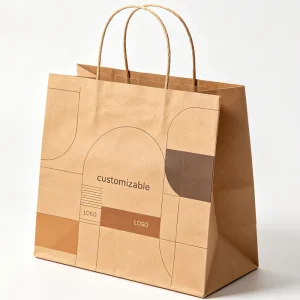 Retro Muted Geometric Kraft Shopping Bag Die Cut Handle Spot UV Print Skincare Aromatherapy Handmade Carry Bag