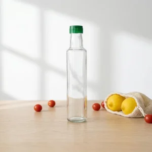 Reusable 100ml 250ml 500ml Clear Round Glass Olive Oil Bottles with Plastic Screw Cap for Oil Storage Packaging