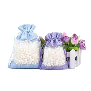 Reusable Burlap Jute Organza Drawstring Pouch Custom Printed Logo 10*14 CM Jewelry Gift Packaging Bag