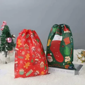 Reusable Custom Logo Eco Friendly Large Capacity Christmas Waterproof Dust Non woven Drawstring Bag for Shopping Packaging
