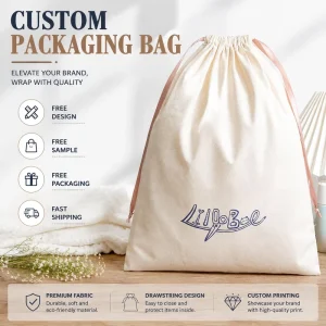 Reusable Custom Logo Printing Cotton Drawstring Bag for Packaging Gift Food Organic Muslin Shopping Dust Pouch