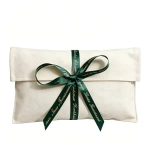 Reusable Envelope Canvas Cotton Fabric Dust Bag Flap Gift Pouch for Cosmetic Jewelry with Ribbon