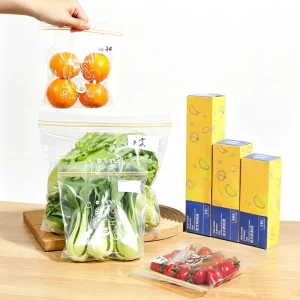 Reusable Food Grade Fresh Plastic Bag with Double Zipper for Food Storage Vegetable Fruit Packaging Bag